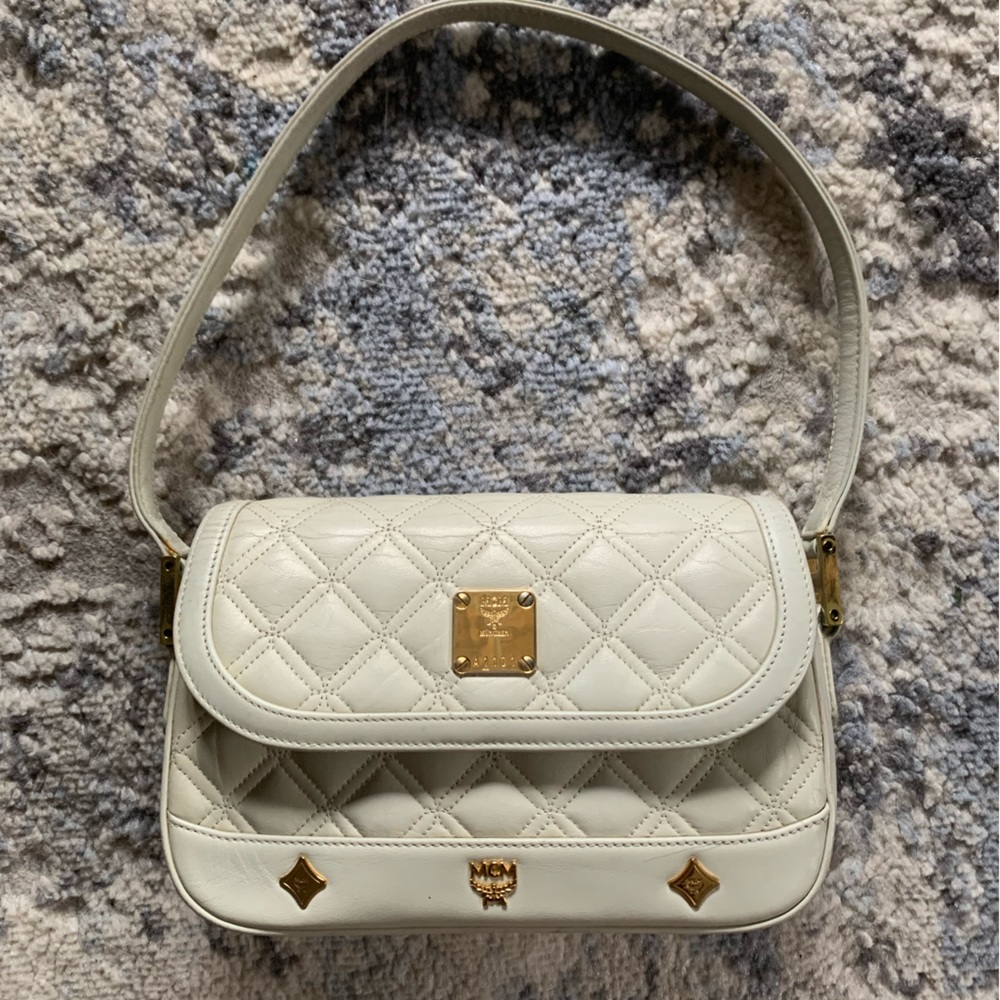 MCM Shoulder Cream Leather Bag